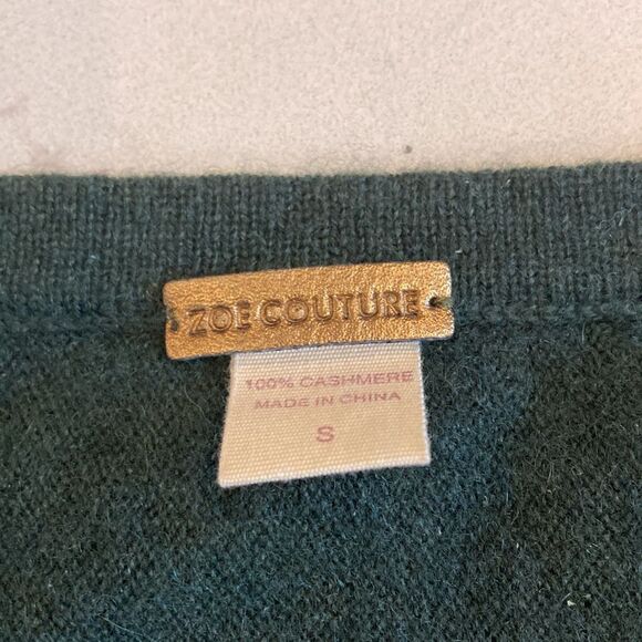 Zoe Couture 100% Cashmere Forest Green Shrug Oversized Boxy Sweater Poncho Small - Picture 6 of 8